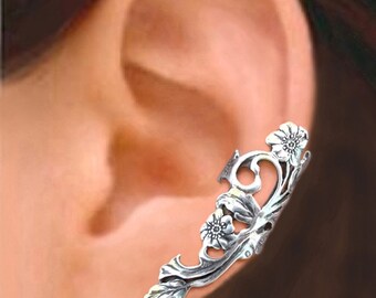 Long Poppy ear cuff Sterling Silver earrings Poppy jewelry Poppy earrings Sterling silver ear cuff earcuff ear clip flower ear cuff C-110