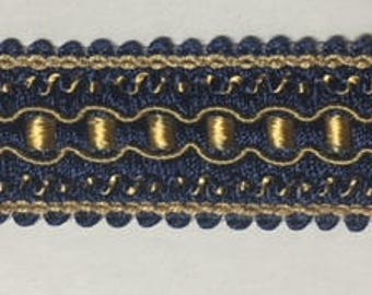 1" Navy Blue Gold Gimp Braid Fabric Upholstery Trim 12 Yards