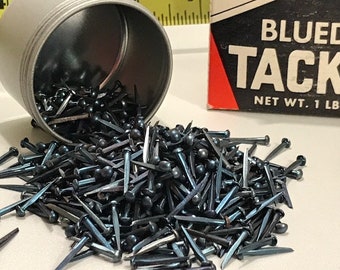 Qty: 500 Vintage Cross Blued Gimp Tacks, Upholstery Tack, 10/16 inch length, Vintage Hardware, Steel Nails, Free Shipping