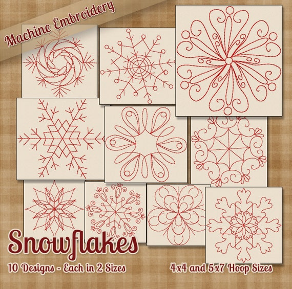Snowflakes Redwork Embroidery Machine Designs 10 Patterns 2
