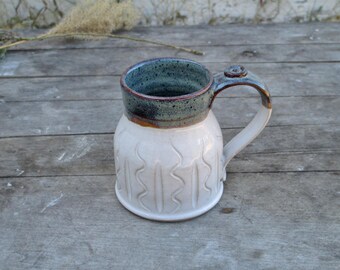 Handmade, handthrown, stoneware, pottery mug