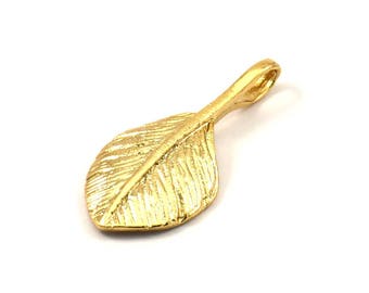 Gold Leaf Pendant, 2 Gold Plated Leaf Charms (27x13mm) N366 Q208