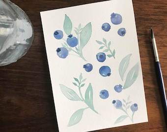 Original Watercolor Blueberry, Blueberries Painting, Kitchen Art