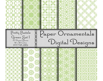 Instant Download, Commercial Use Digital Paper, Digital Scrapbook Paper 12 x 12, Printable Paper, Designer Paper Pattern, Pastel Green