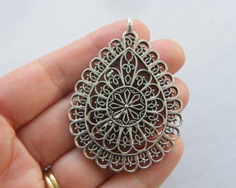 BULK 5 Teardrop pendants antique silver tone FM127