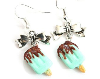 Earrings ~ ice mint chocolate popsicle