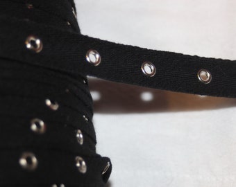 2 or 10 yards black cotton silver grommet eyelet twill trim tape sewing for Corsets Bustiers Lacing costumes 3/4" wide 1.25" spacing