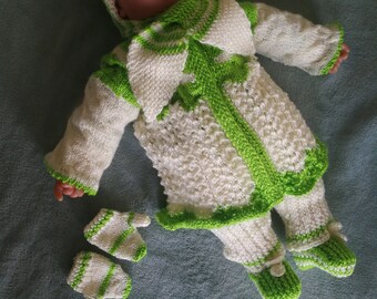 Hand knit baby girl home coming outfit