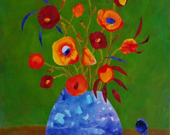 Still Life with Peekaboo Flower - original mixed media painting on canvas