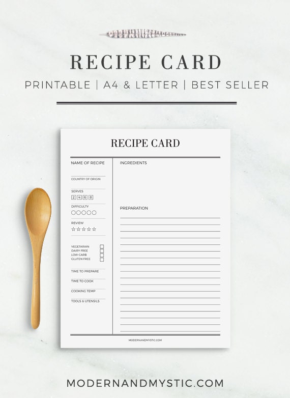Recipe Card Printable Recipe Cards Recipe Sheet Printable