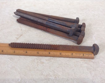 8 Vintage Industrial Lag Screw Bolts 7 1/2", Salvaged Hardware, Steampunk, Assemblage, Woodworking Supply, Woodworking Supply, New Old Stock