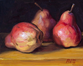 Red Pears Original Framed Oil Painting Still Life by Aleksey Vaynshteyn