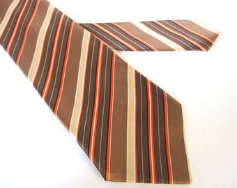 Wide Striped Tie - Tan, Brown, Orange and Black Striped Hartford Cravats Vintage Tie
