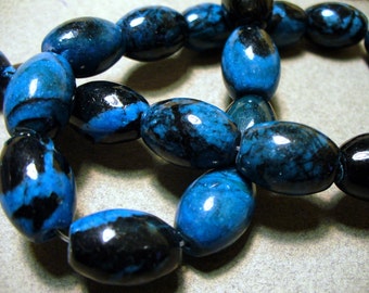 Jasper Beads Gemstone Blue Barrel Banded 17x11MM