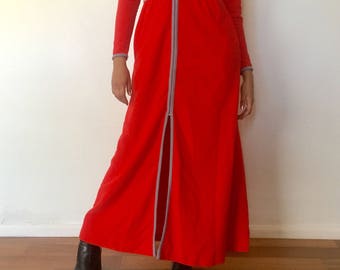 80s Red Long Robe Long Sleeves by Space Age Size S M by Vassarette