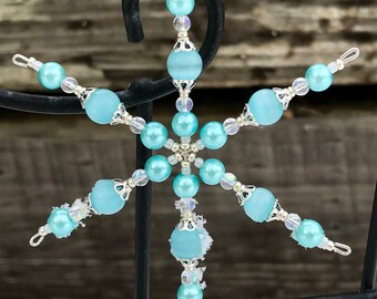 Little Blue Beaded Snowflake