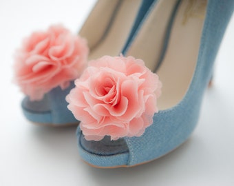 Light coral pink /Peach Pink-Set of 2,Chiffon flower shoe clips for bridal wedding-Choose your Color