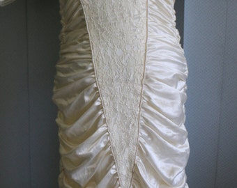 Vintage Cream Satin and lace 1980's Formal or Wedding Dress