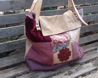 Patchwork and leather tote bag