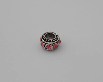 Bead spacer European Bracelet Charm 11mm pink rhinestones