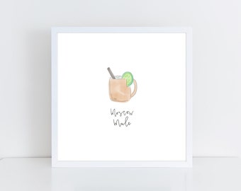 Moscow Mule Watercolor Print | Bar Cart Art | Moscow Mule Print