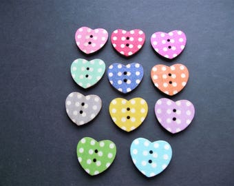 POLKA DOT WOOD Buttons,Wooden Buttons,Closures and Fasteners,Novelty Buttons,Painted Buttons,Valentine Craft Supply,Scrapbook Supply,