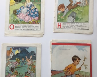 Vintage Book Pages Full Page COLOR Plates Illustrations - 1920/1930s - ABC Book - 20+ Sheets - For Mixed Media Art, Collage, Supply