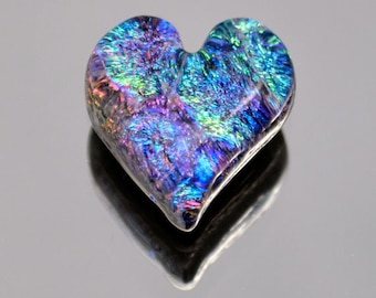 Dichroic Cabochon, Dichroic Heart, Small Glass Heart, Fused Glass Heart, Small Heart Cabochon, Blue, Purple & Magenta Cabochon