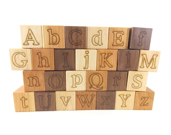 26 Alphabet Building Blocks Natural & Organic -Wooden Toy Blocks