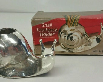 Silverplated Snail Toothpick Holder in Original Box By Wm.A.Rogers Made in Japan