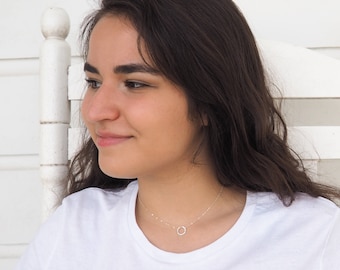 Rose Gold Necklace, Rose Gold Circle Necklace, Sterling Silver Circle Necklace, Gold Circle Necklace