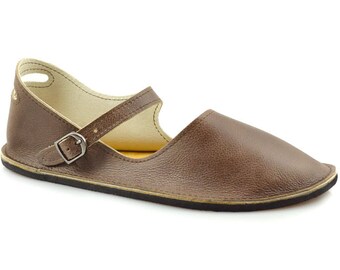Brown Mary Jane Flats - Handmade Leather Shoes - Minimalist Shoes - Leather Mary Janes - Minimal Shoes - Adult Softstar "Merry Jane" Style