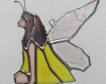 Yellow Fairy Stained Glass Suncatcher Home Decor