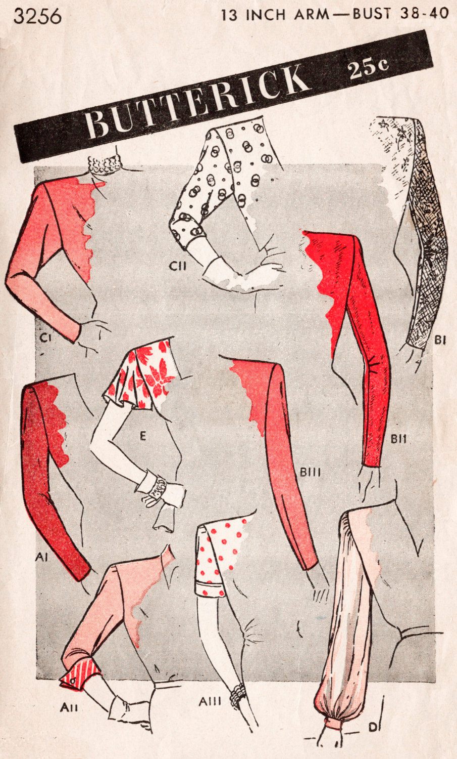 1940s 40s pattern sleeve set 10 styles bust 38 40 repro