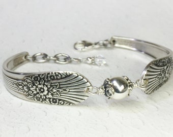 Spoon Bracelet, Sterling Silver Beads, Silverware Jewelry, 'Silver Mist' aka 'Marigold' 1939