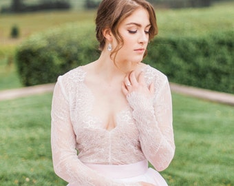 Savannah Top - Wedding Separate - Long Sleeve Lace Wedding Dress - Lace V Neck Top - Plunge Neck Wedding Dress