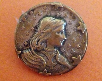 Vintage French brooch St Joan of Arc silvered Old Pendant medal Vintage Jewelry