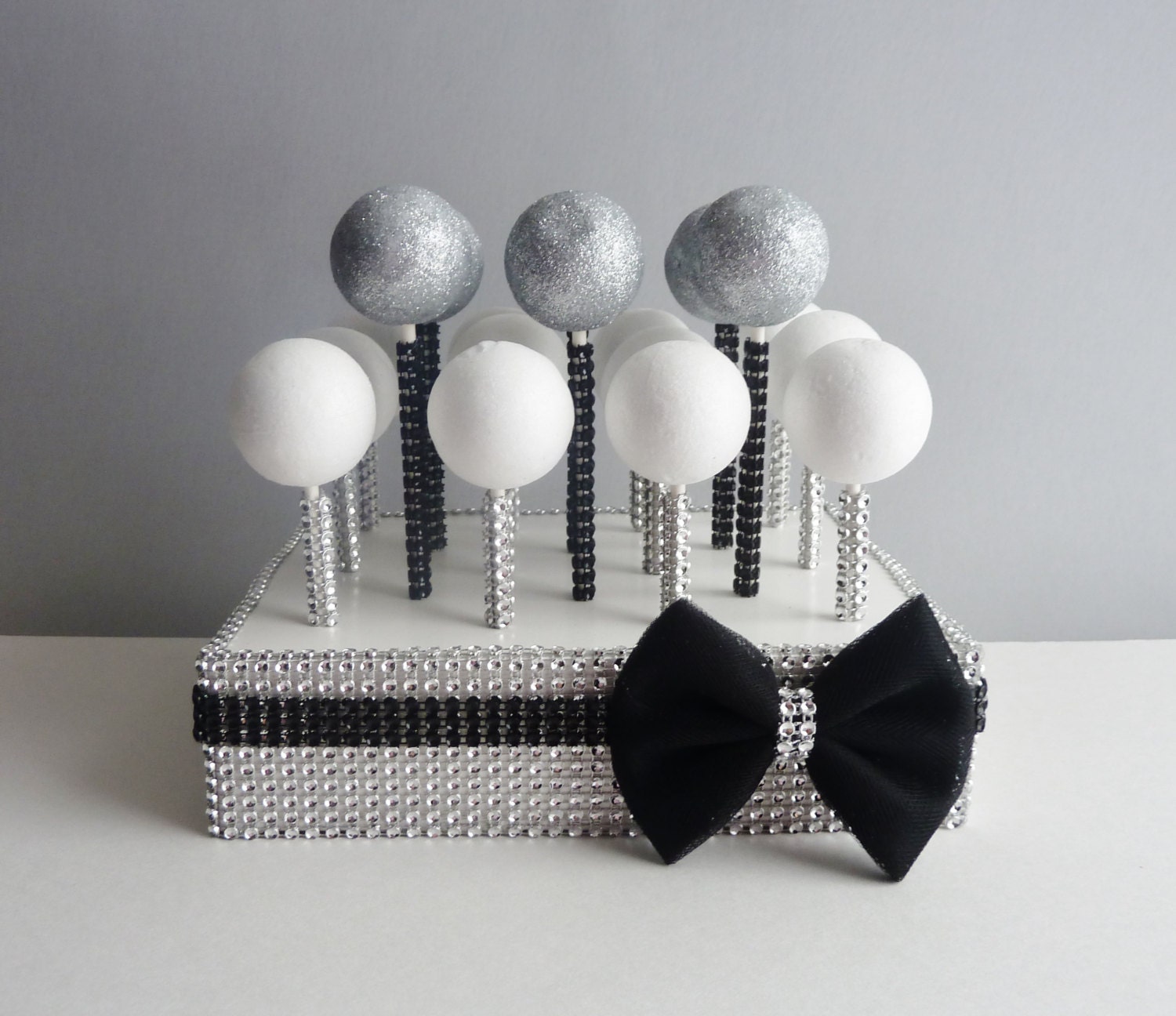 silver black tulle bow bling rhinestone cake pop stand holder