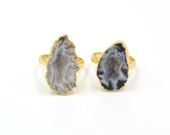 Natural Geode Agate Freeform Unshaped Irregular Rough Stone Finger Rings Drusy Druzy Ring