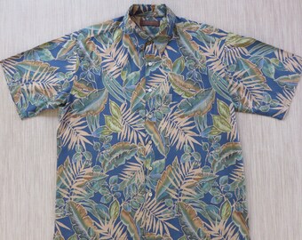 Mens Hawaiian Shirt TORI RICHARD Surfer Aloha Shirt Copyrighted Jungle Foliage Print Design 100% Cotton Camp - L - Oahu Lew's Shirt Shack