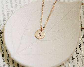 Rose Gold Initial Necklace / Bridesmaid Gift Idea / Monogram Jewelry / Custom Initial / Personalized Necklace / Hand Stamped / Letter / Gold