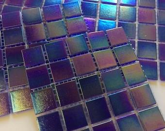 3/4" Sapphire Blue Iridescent Glass Tile-25pc//Mosaic Tile//Blue Discount tile