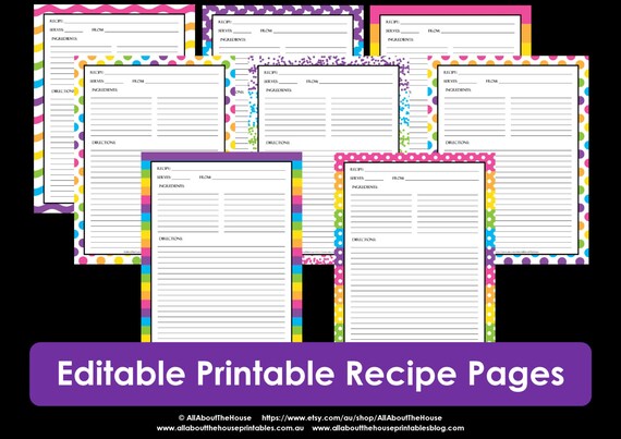 editable printable recipe card template pdf sheet recipe