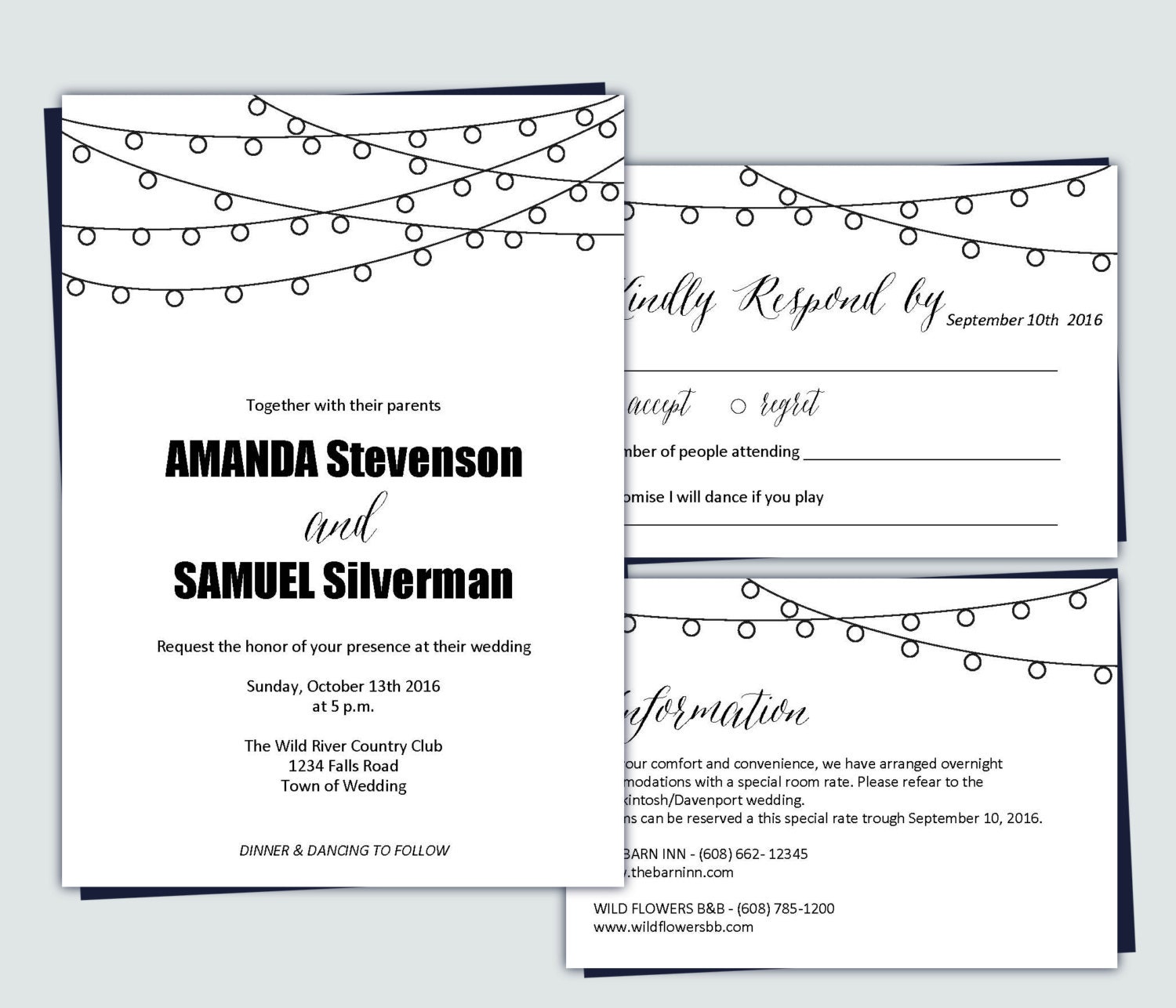 Wedding Invitation Template String lights Summer lights