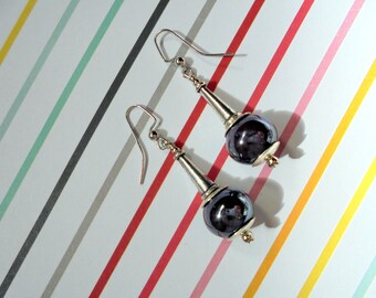 Deep Purplish Black and Silver Earrings (2318)
