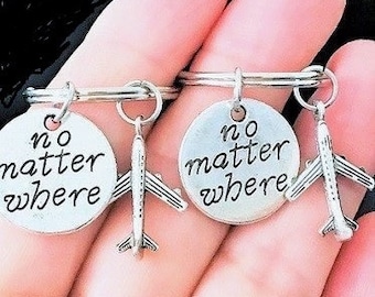 SALE - No Matter Where Keychain, Airplane Keychain, Best Friend Keychain, Friendship Keychain, Sister, Gift.