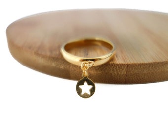 Ring with fine gold 24K Gold Star pendant