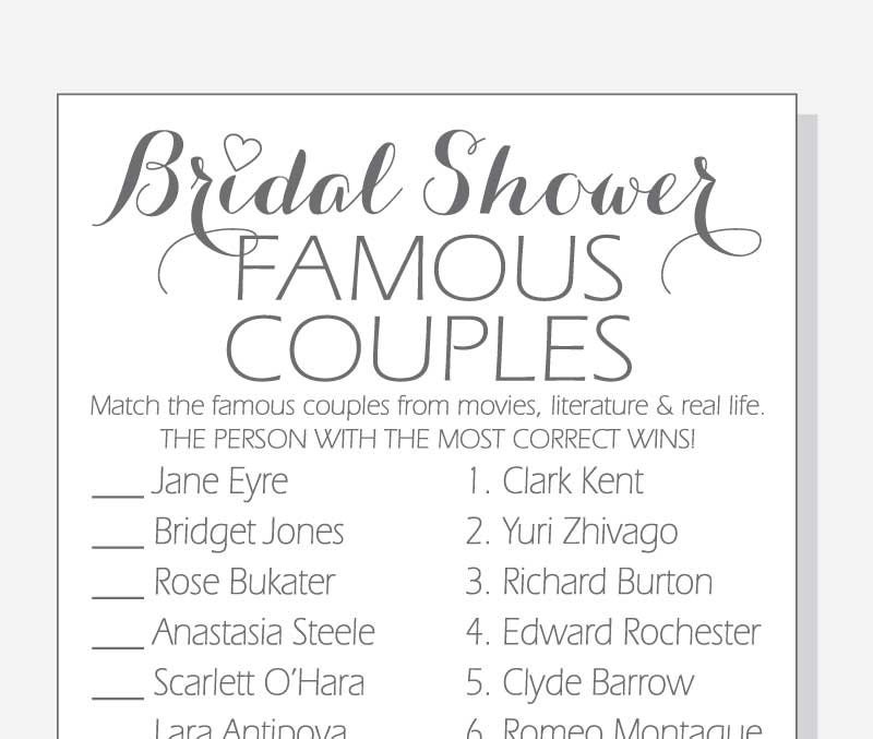 Diy Famous Couples Game Printable Cards For A Bridal Shower