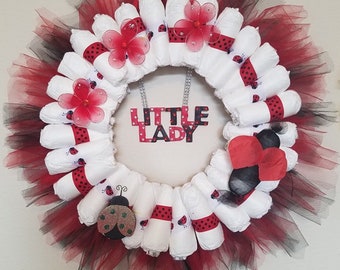 Ladybug Diaper Wreath - Ladybug Diaper Cake - Ladybug Baby Shower