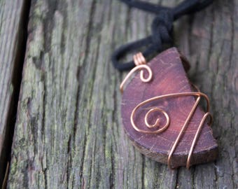 Handmade Reclaimed/Salvaged Wood Pendant & Necklace, copper wire wrap nature eucalyptus red gum eco friendly boho hippie statement OOAK